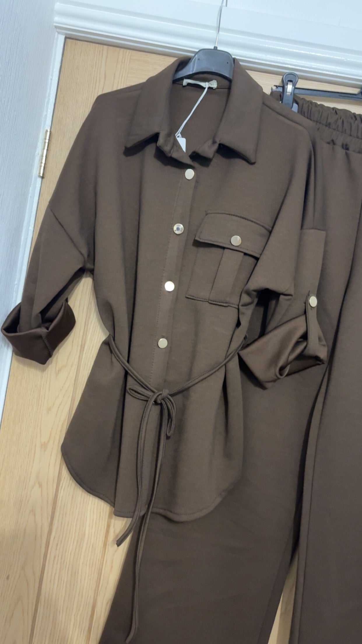 ‘Sophia’ Two-Piece Tailored Co-Ord Set – Chocolate Brown