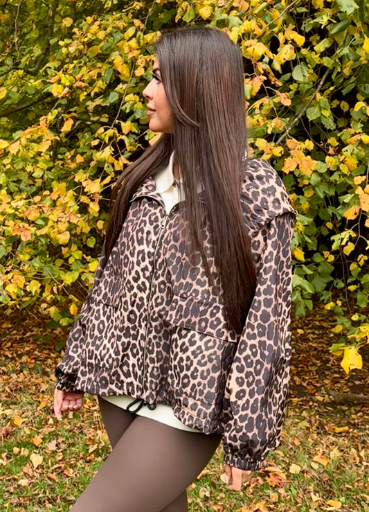 Leopard Print Hooded Windbreaker Jacket