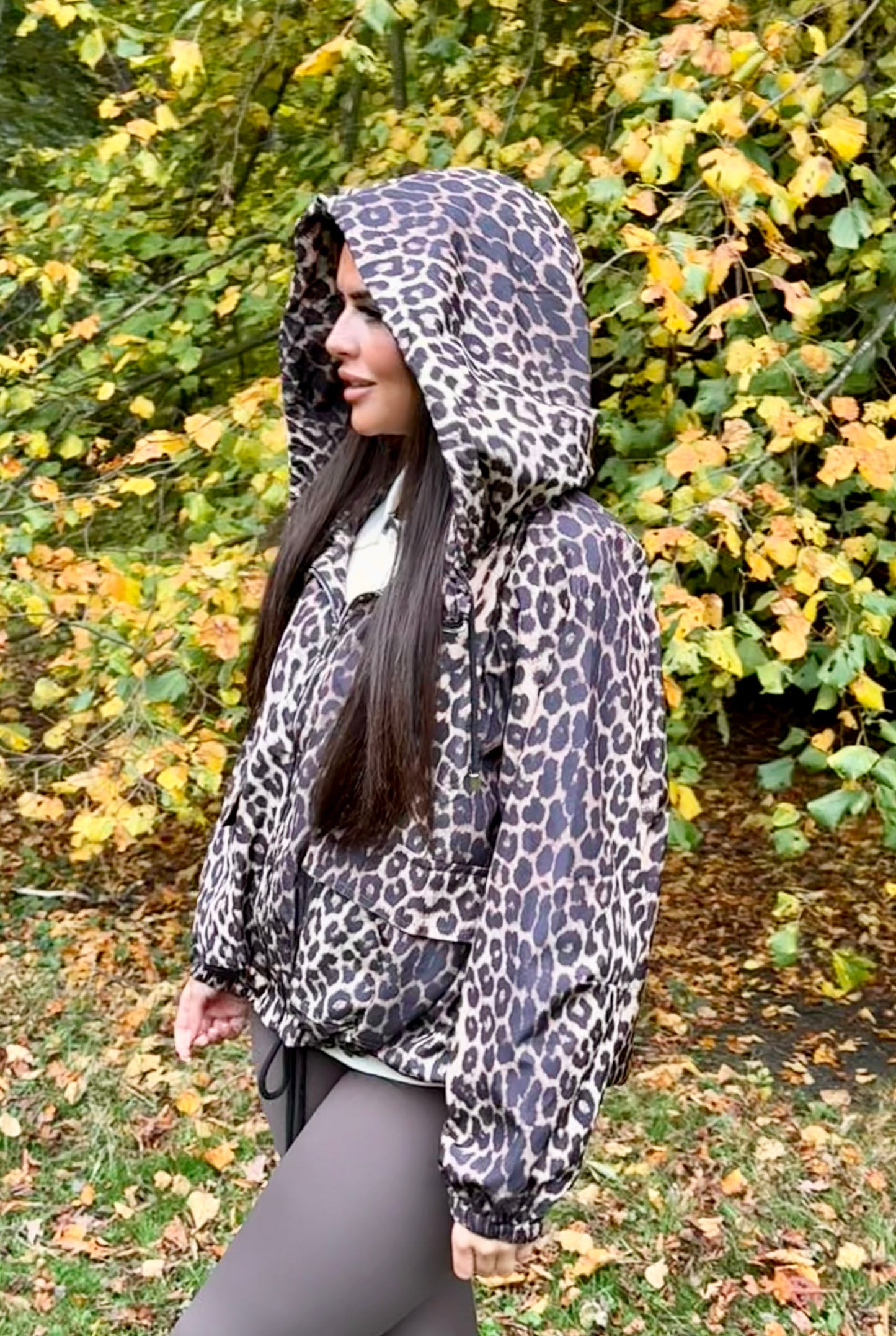 Leopard Print Hooded Windbreaker Jacket
