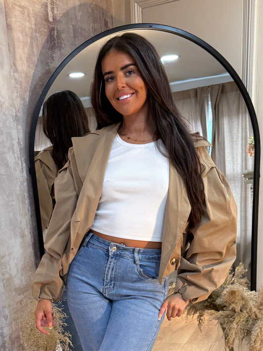 Cropped beige trench coat