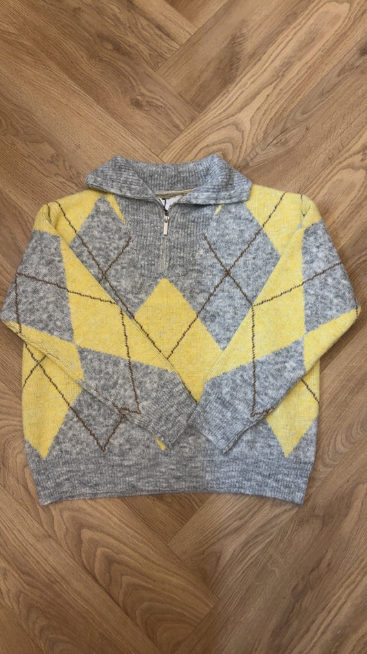 Knitted checked jumper (yellow)