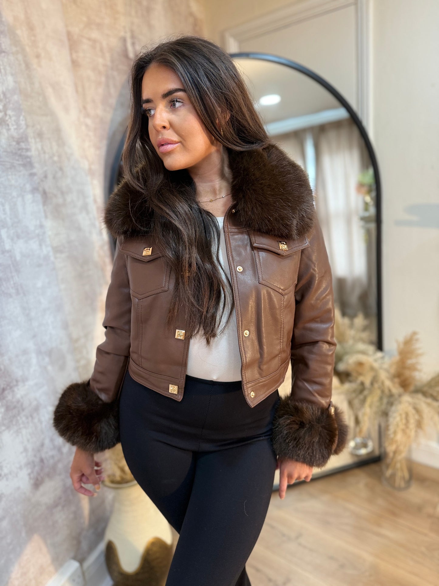 Faux leather fur coats