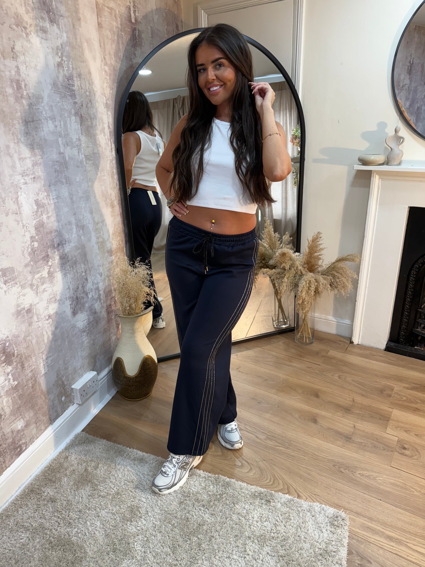 Navy Wide-Leg Stitch Detail Joggers