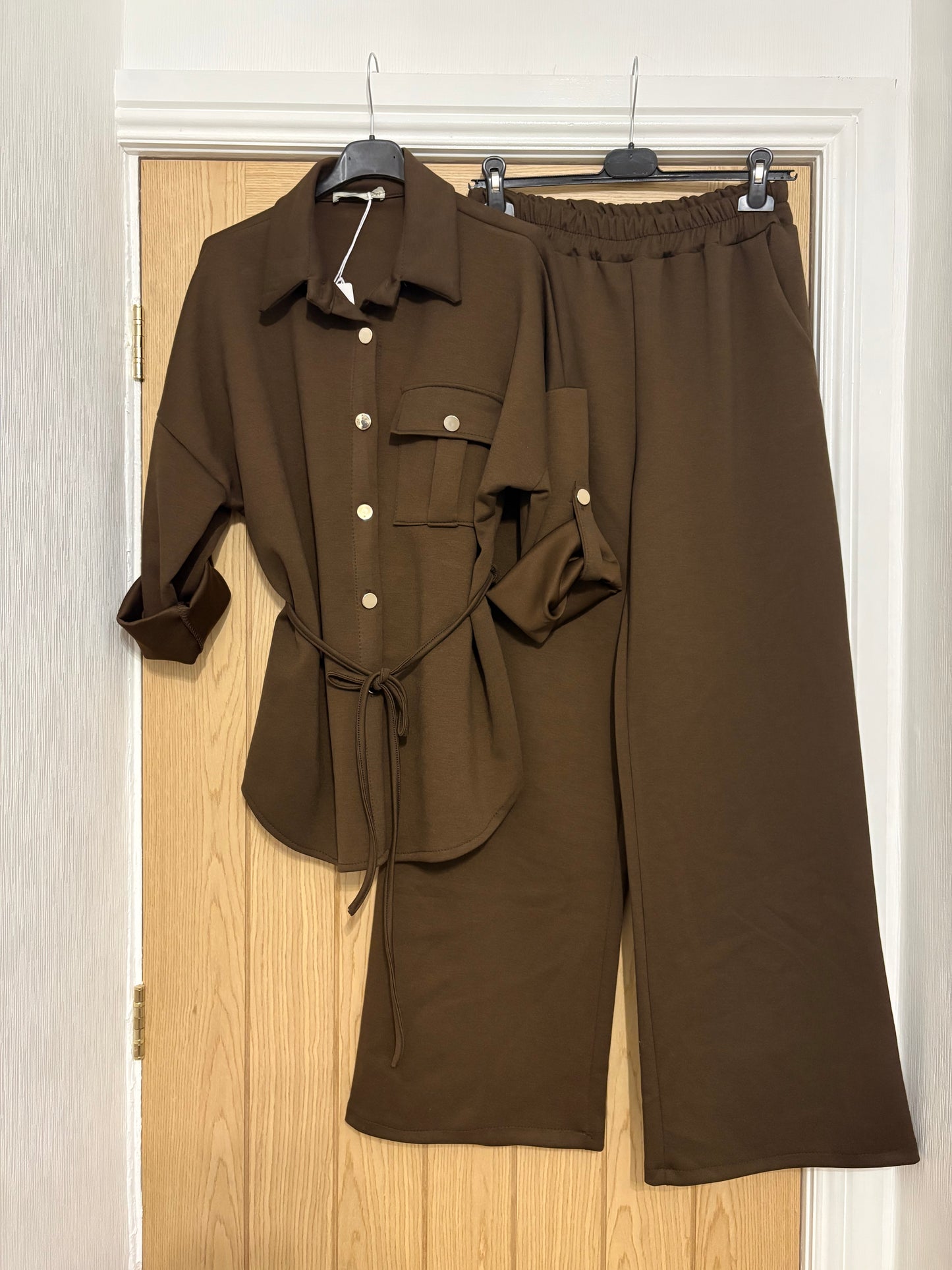 ‘Sophia’ Two-Piece Tailored Co-Ord Set – Chocolate Brown