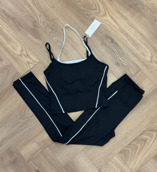 Two-Piece Activewear Set – Black with Contrast Piping