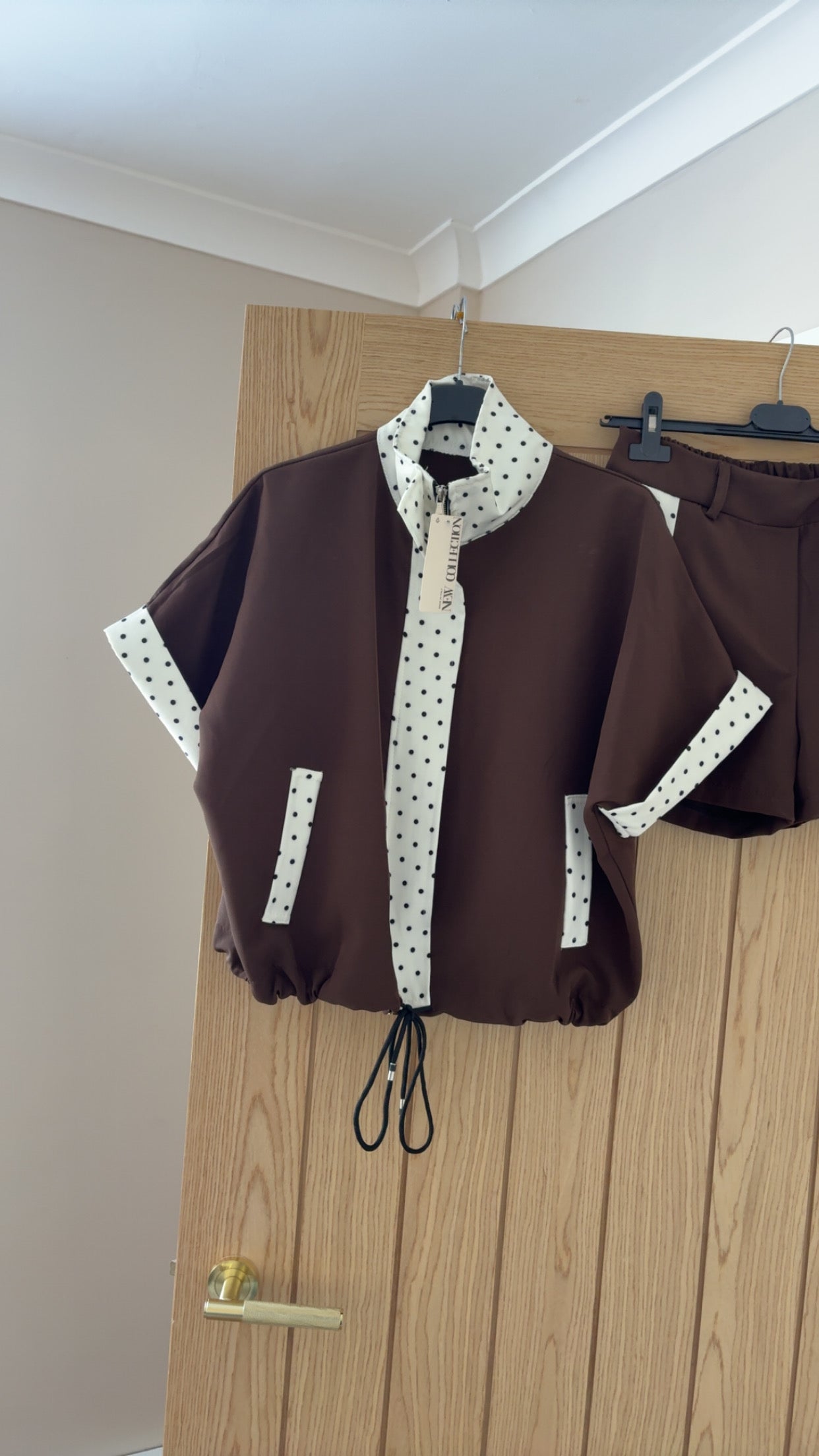 Chocolate polka dot shorts set